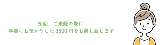 初回、ご来院の際に事前にお預かりした3500円をお戻し致します